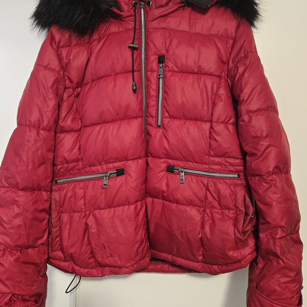 Women's Bold Red Ski Jacket with Black Fur Trim